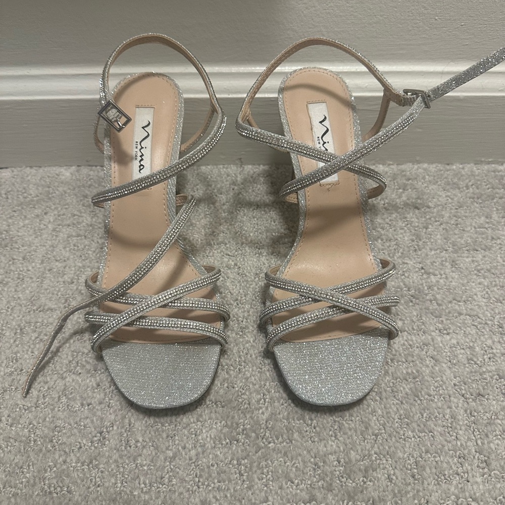 Nina Sparkle Silver Strappy Heels